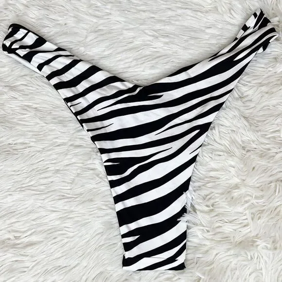 Monica Hansen Beachwear Wild Stripes Bikini Bottom Zebra Ruched Nwt Small